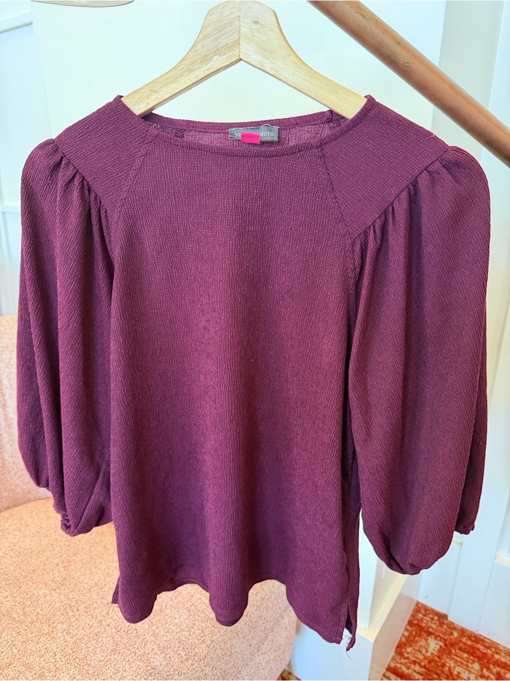Vince Camuto-Women's Purple Puff-Sleeve Knit Top-XS
